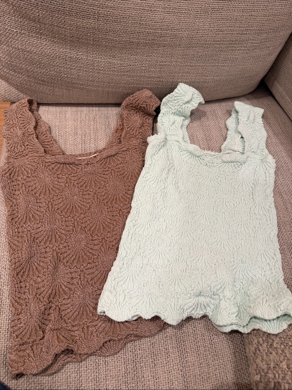 Free People Ruffle-Trim Textured Tank — Brown & Light Mint